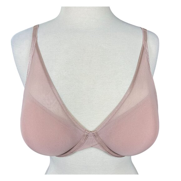 Soma LIghtest Lift Pink Blush Mesh Plunge Underwire Bra 36DD Adjustable Straps - Picture 3 of 5